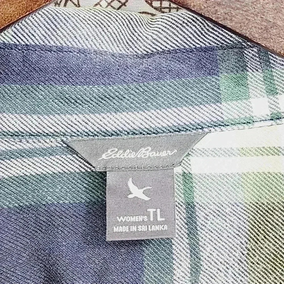 Eddie Bauer Button down Long sleeve Plaid Raw Hem Snap button Women's Shirt LT - Picture 5 of 7